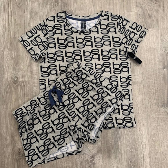 NWT BEBE Gray Logo Pajama Set Top & Shorts - Picture 4 of 9